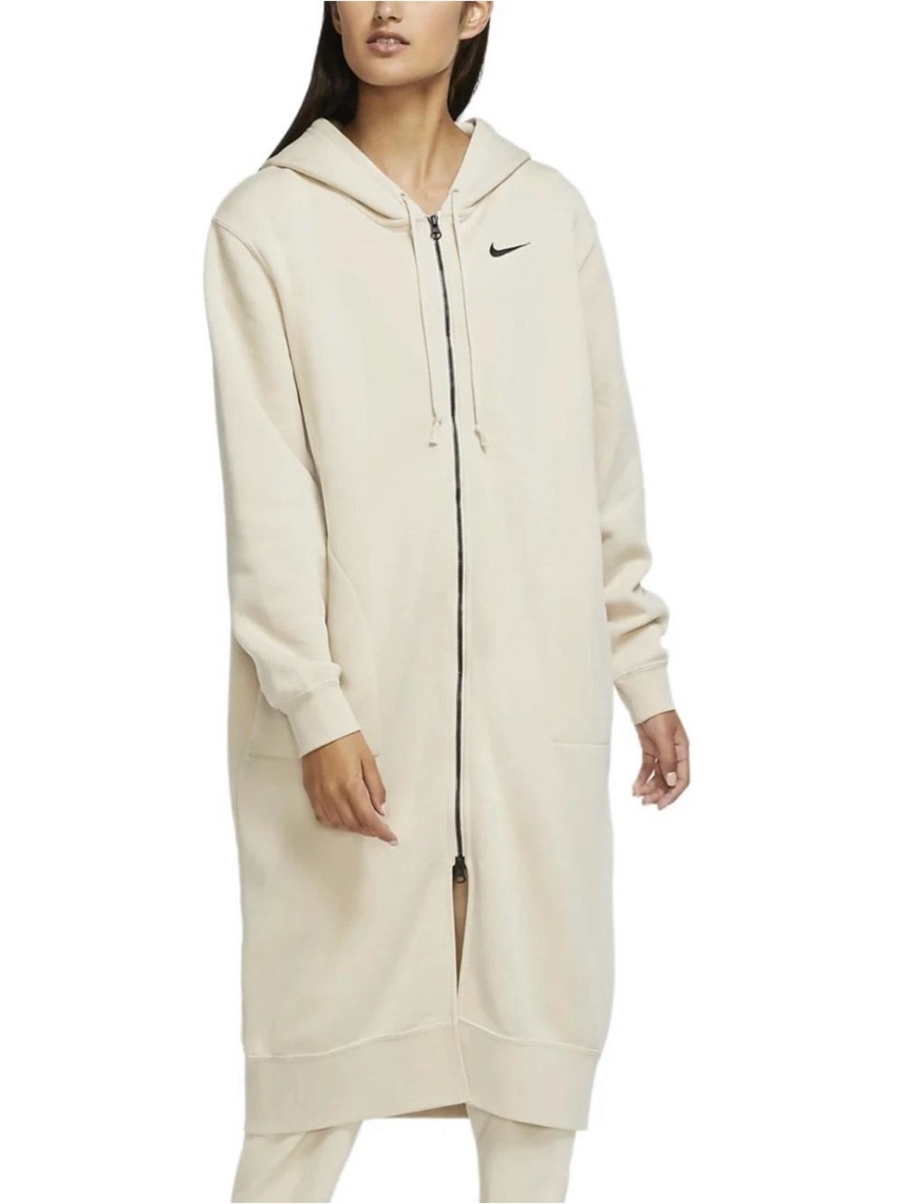 NIKE PHOENIX OVERSIZED FULL ZIP LONG HOODIE OAT SIZE XS